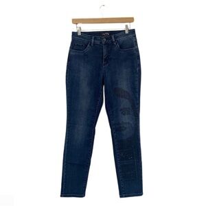 Joseph Ribkoff Blue Mid-Wash Denim Bedazzled Face Detail Slim-Fit Jeans Size 10